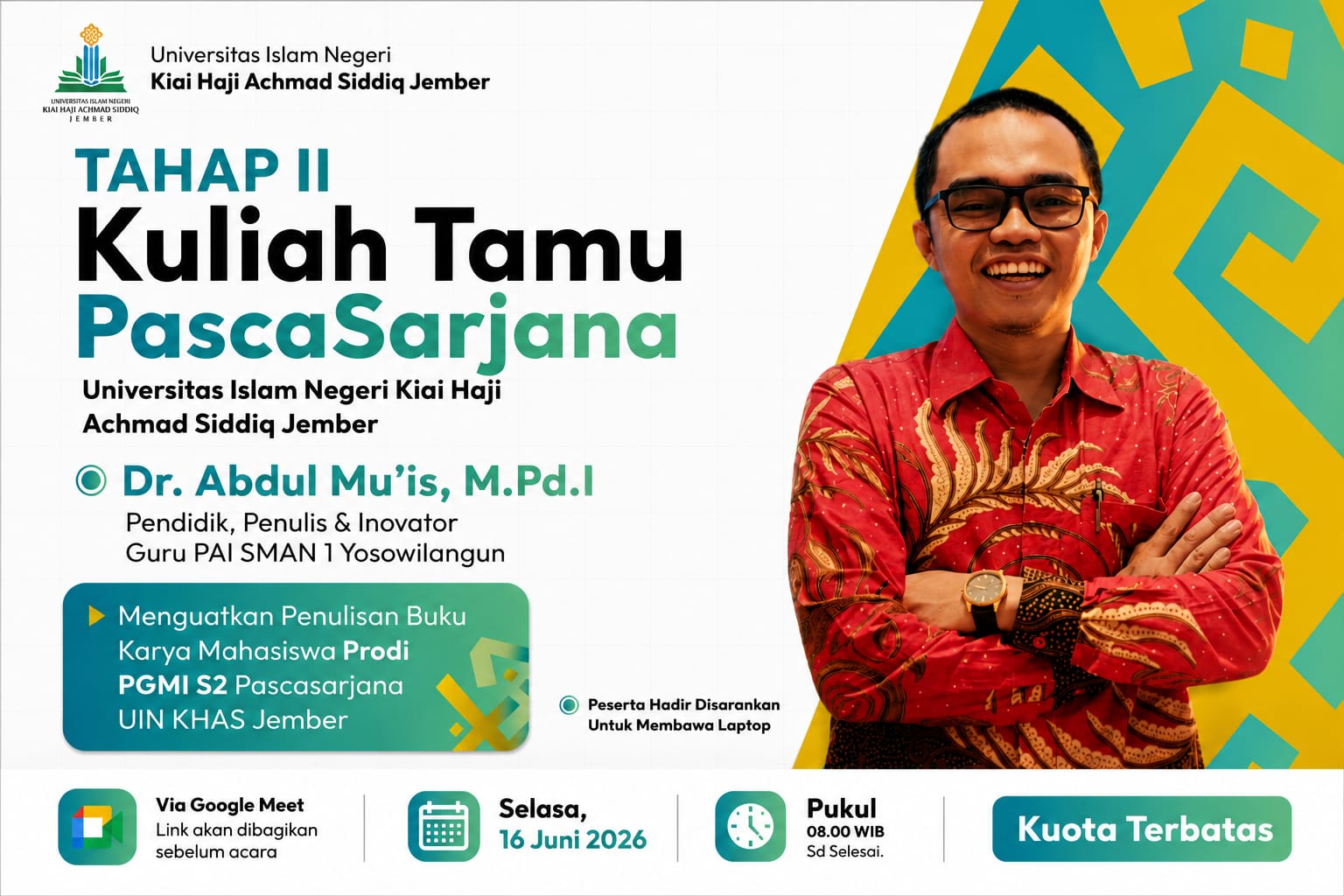 Kuliah Tamu Putaran II PGMI S2 Bahas Desain dan Editing Buku Karya Mahasiswa Menuju Publikasi Ber-ISBN